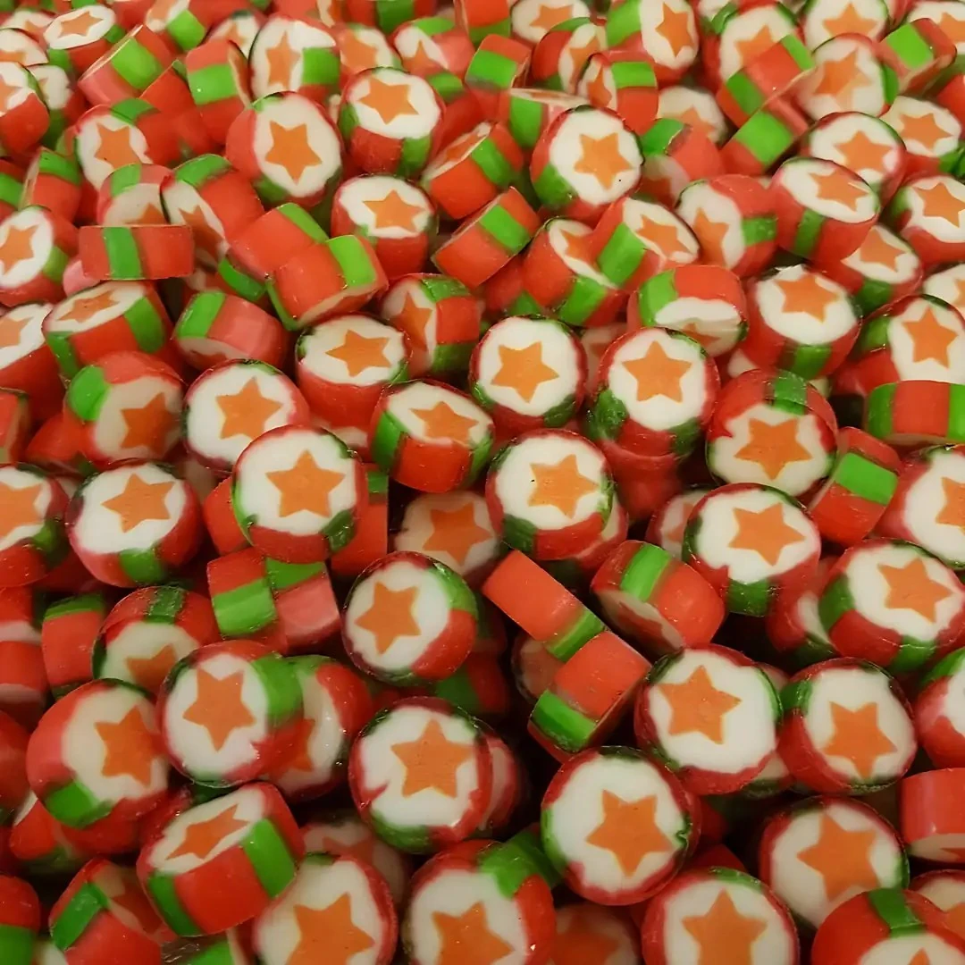 YILDIZ DESENLİ YEŞİL KIRMIZI BEYAZ LOLLY ŞEKER 250 GR